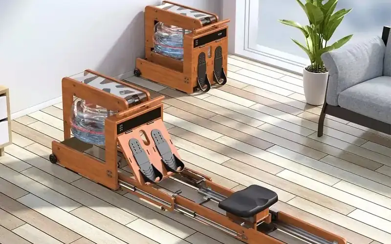 Compact fitness room with a water rower
